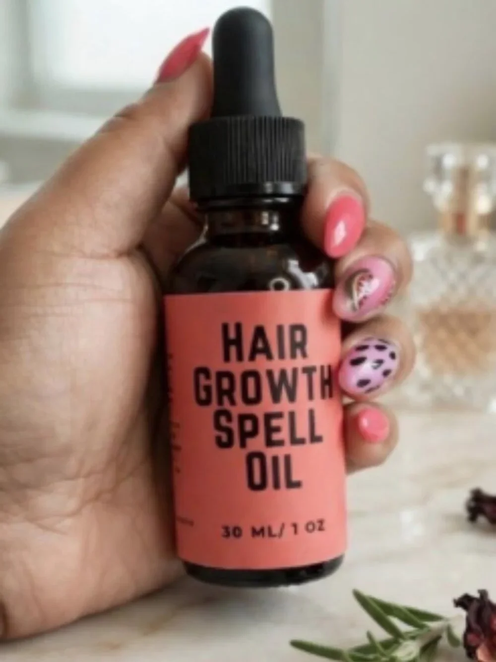 Hair Growth Spell Oil, Organic Root Stimulator, Clear Quartz Infused (30 ml)